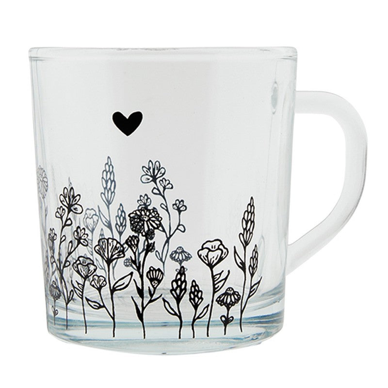 Mug in vetro con decori neri