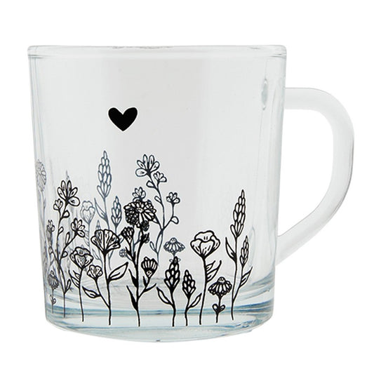 Mug in vetro con decori neri