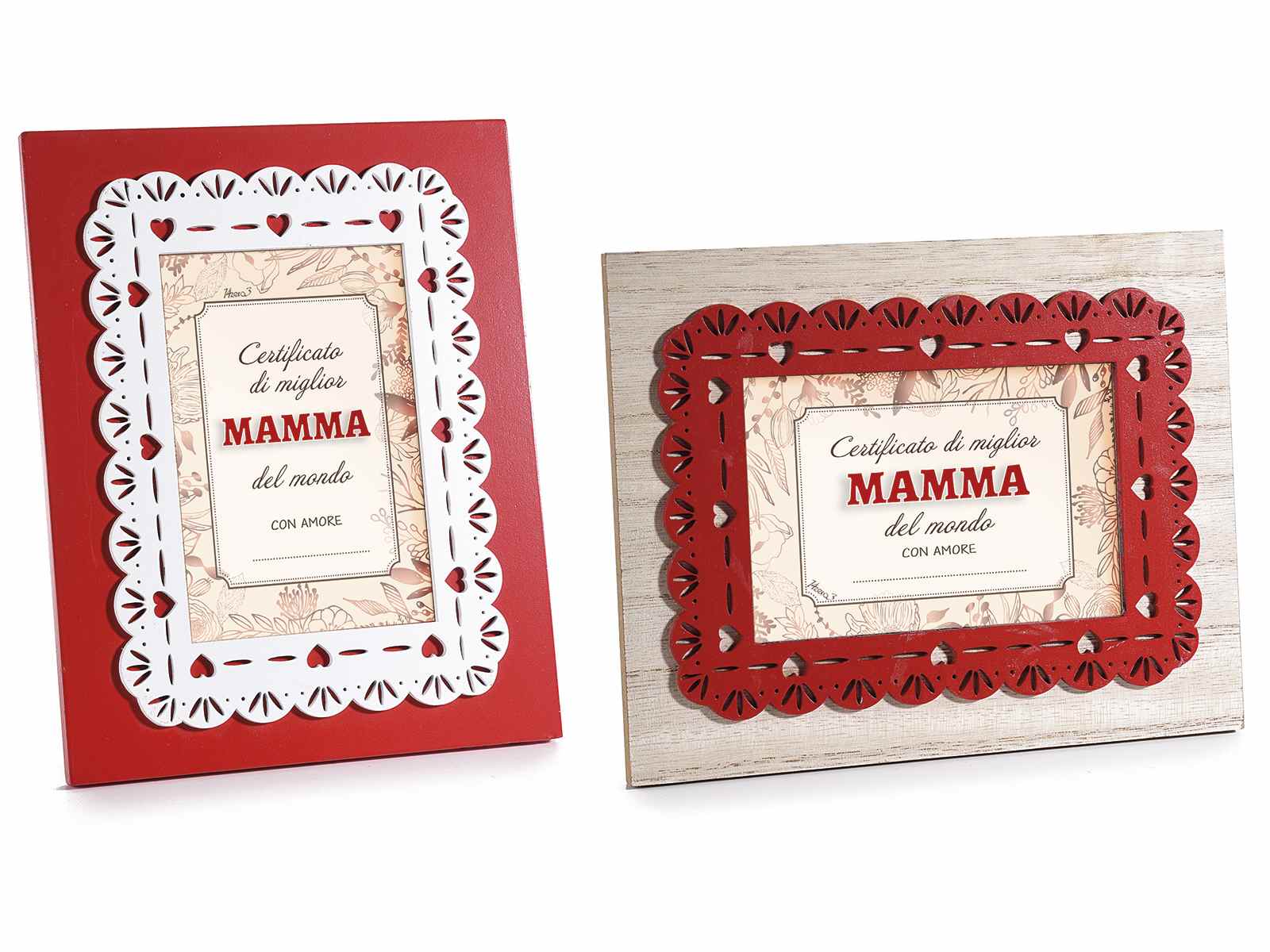 Portafoto legno cuori intagliati