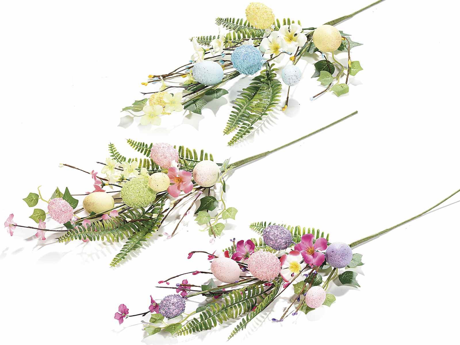 Ramo con uova e fiori  (rosa,verde e giallo)